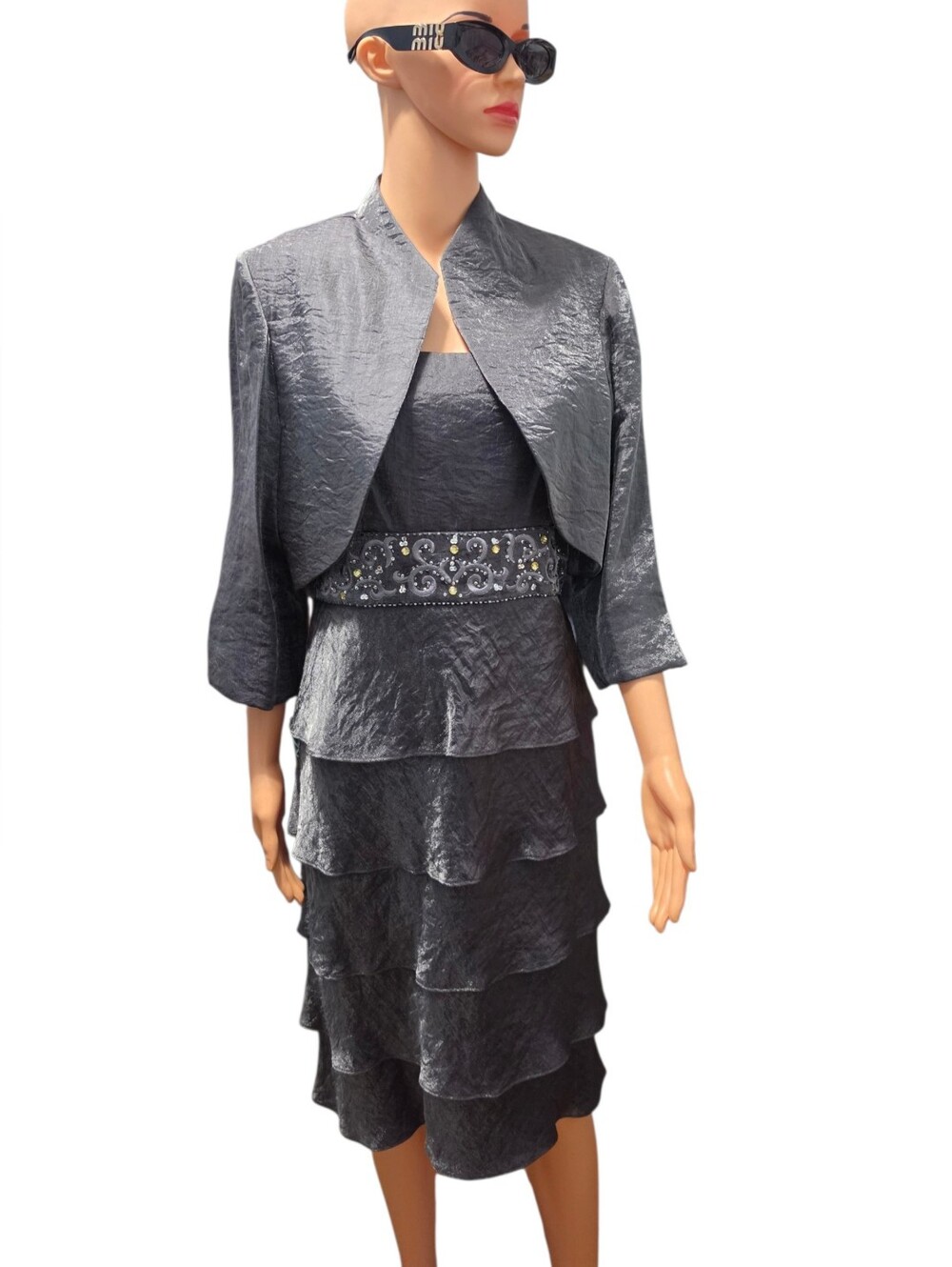 R & M Richards Two-Piece Hammered Shimmer Jacket Dress Mother Of The Bride Sz 12